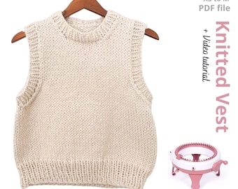 Knitting PDF pattern for Round neck sleeveless Sweater Vest using Sentro knitting machine or Addi!