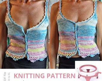 Easy Sentro knitting PDF pattern for a Summer Top for Beginners using Sentro 48 machine, Addi King or handknitting