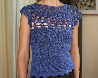 Sentro or ADDI kingsize Knitted Top PDF Pattern with a crochet Yoke! Easy beginners Summer Boho Festival Topdown design for women