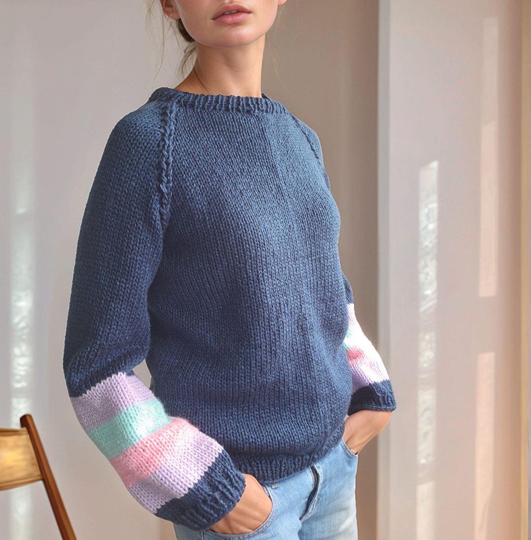 Raglan Sweater Pattern With Stripes for Sentro 48 or Addi King Knitting ...