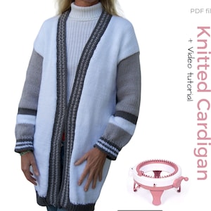 Long cardigan knitting PDF pattern for Sentro or ADDI knitting machine! Long winter V neck cardi for women