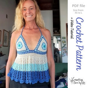 Crochet Beach Lace Top PDF pattern - Festival lace crochet top for women tutorial - Easy crochet wrap boho top with granny squares