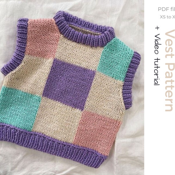 Knitting PDF Pattern Round neck Checkered sleeveless sweater Vest for Sentro knitting machine or Addi Express! Knitted Jumper for woman