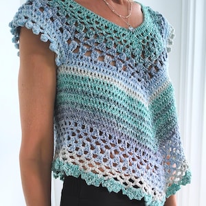 Easy Summer Crochet Top Down Blouse pattern - Easy Boho Beach Festival lace stitch Handmade top for women's tutorial