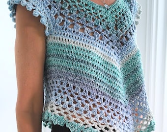 Easy Summer Crochet Top Down Blouse pattern - Easy Boho Beach Festival lace stitch Handmade top for women's tutorial