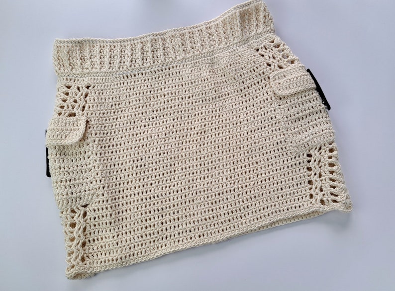Crochet Cargo Skirt PDF Pattern with Pockets for Women - Easy beginner Boho Low waist Summer handmade organic cotton yarn skirt tutorial