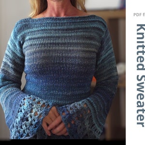 Knitting PDF Pattern for Winter Sweater made on Sentro or ADDI express knitting machine Women Jumper with bell sleeve tutorial!