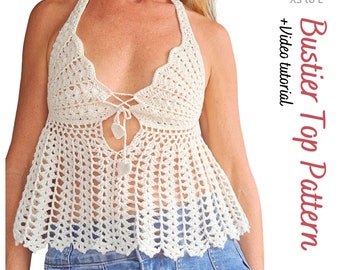 Crochet Bustier top PDF pattern - Festival Boho top pattern - Sexy lace top tutorial - how to make a summer crop top