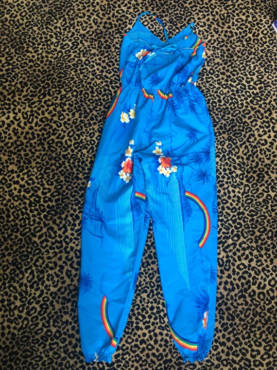 Vintage 80's Hawaiian Floral Rainbow Jumpsuit
