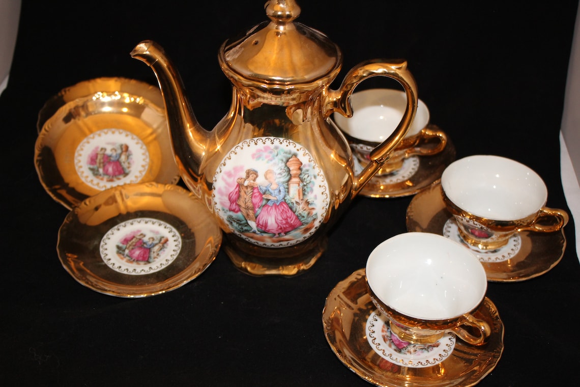 Gold Tea Set Vintage Decorative Porcelain Tea Set made by Etsy