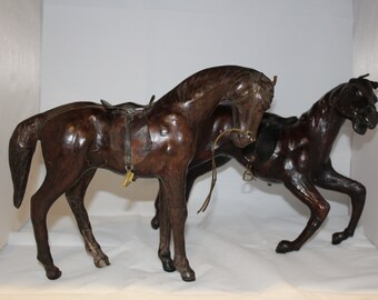 Vintage Set of Two Leather Horses