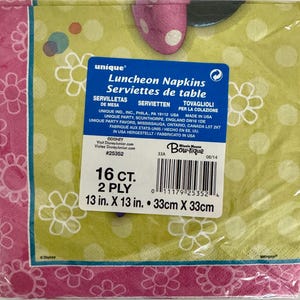 May include: A pack of 16 pink and green luncheon napkins featuring Minnie Mouse. The napkins are 2-ply and measure 13 inches by 13 inches. The packaging includes the text "Minnie Mouse Bow-tique" and "16 ct. 2 ply 13 in. x 13 in. 33cm x 33cm".