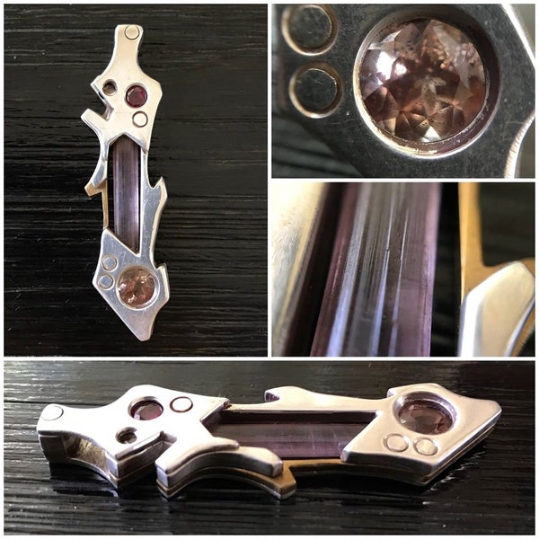 Tourmaline, Oregon Sunstone, Garnet, and Rough Diamond, Silver and Gold Hand Fabricated Pendant