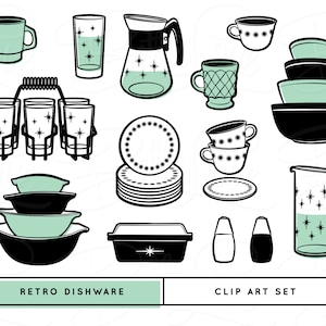 Retro Clip Art Digital Stickers Retro Clipart Mid Century Kitchen Atomic Clip Art Mid Century Scrapbooking 1950s Wallpaper Retro Kitchen image 2