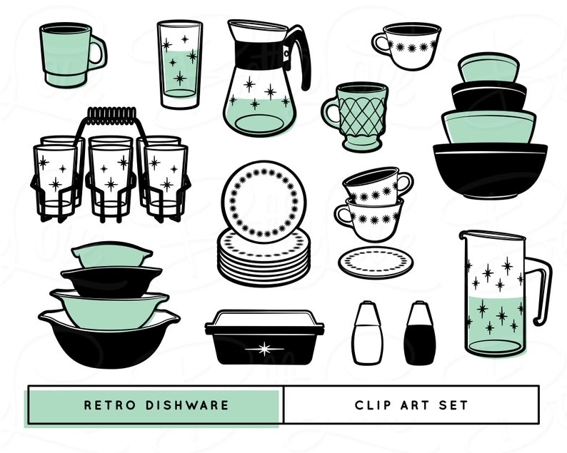 Retro Clip Art Digital Stickers Retro Clipart Mid Century Kitchen Atomic Clip Art Mid Century Scrapbooking 1950s Wallpaper Retro Kitchen image 2