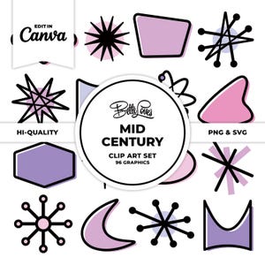 Mid-Century Clip Art Set, Retro Clipart, Mid Century Icons, Atomic Starburst, Retro Signs, Mid Century Modern Clip Art, 1950s Clip Art