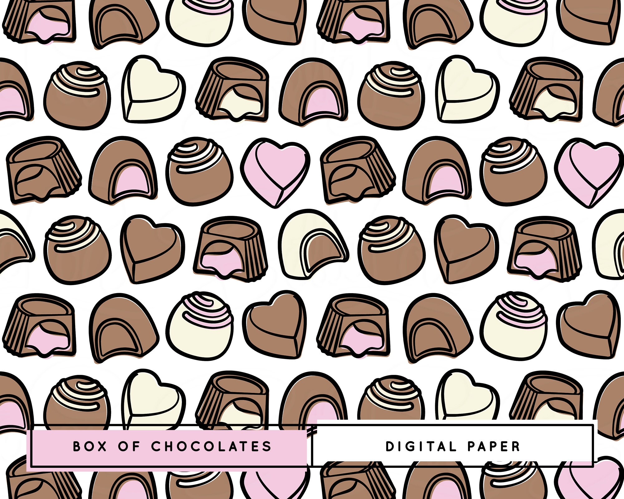 Valentines Chocolate Digital Paper, Valentine's Paper, Box of ...