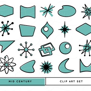 Mid Century Digital Bundle, Retro Clipart, Mid Century Icons, Atomic Starburst, Retro Signs, Mid Century Modern Clip Art, 1950s Clip Art image 2