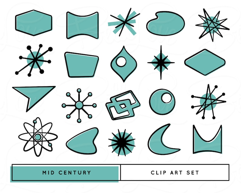 Mid Century Digital Bundle, Retro Clipart, Mid Century Icons, Atomic Starburst, Retro Signs, Mid Century Modern Clip Art, 1950s Clip Art image 2