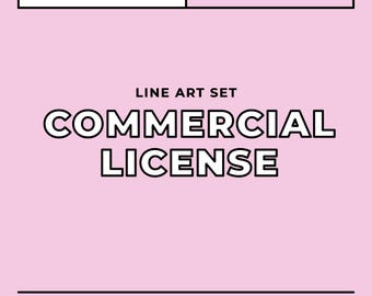 May include: Pink background with white text that reads "LINE ART SET COMMERCIAL LICENSE" and "@BETTELOVESTUDIO".  A white box with black text reads "LICENSE ADD-ON $15".