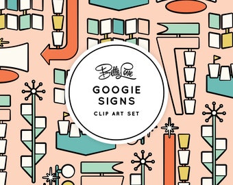 Googie Signs Clip Art Vintage Signs Digital Stickers Digital Planners Las Vegas Signs Retro Bullet Journal Mid Century Clipart 1950s 1960s