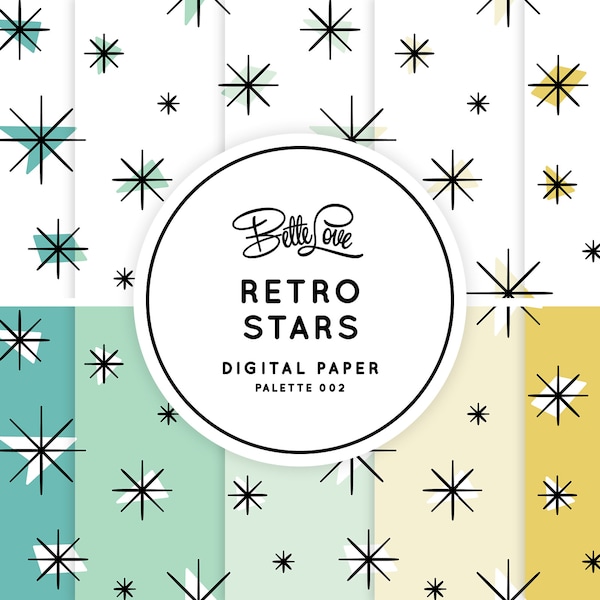 Retro Stars Digital Paper Retro Mid Century Journal Mid Century Print Vintage Paper Atomic Print Atomic Pattern Retro Starburst Pattern