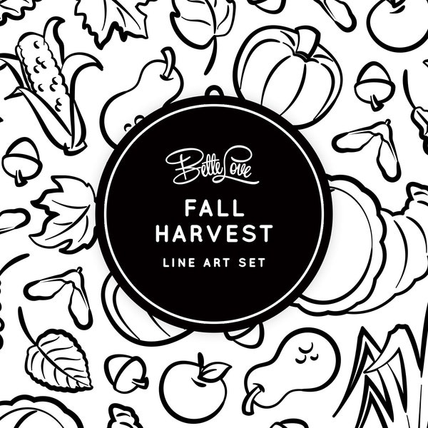 Fall Line Art Set Autumn Clip Art Fall Clipart Fall Leaves Outlines Pumpkin Clipart Pumpkin Line Art Fall Cricut Cutter Fall Silhouette