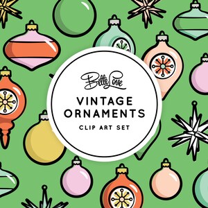 Christmas Clip Art, Vintage Christmas Ornaments, Retro Ornaments Clip Art, Retro Design Elements, Retro Clip Art, Mid-Century Modern