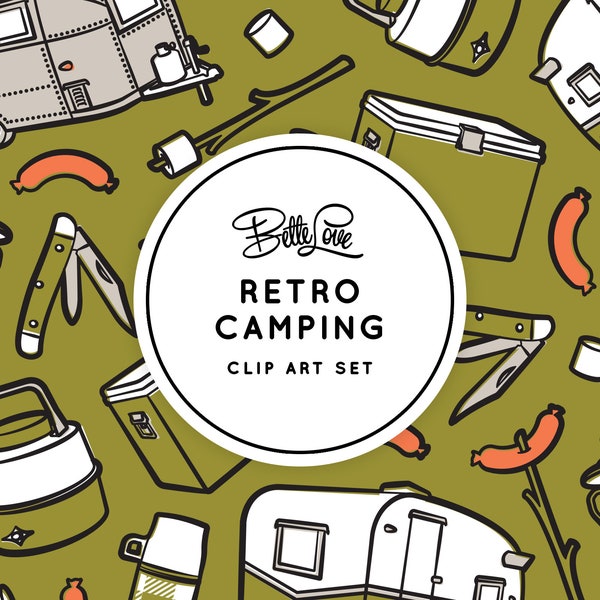 Retro Camping Clip Art Digital Stickers Retro Planner Vintage Camping Scrapbooking Vintage Journal Mid Century Clip Art Retro Camping