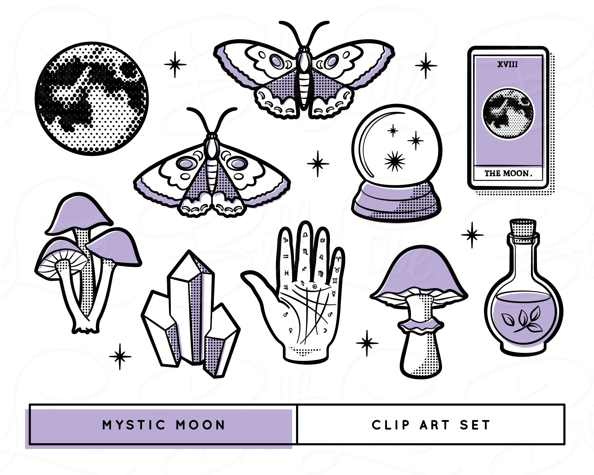 Mystic Moon Clip Art Halloween Digital Art for Journals Halloween ...