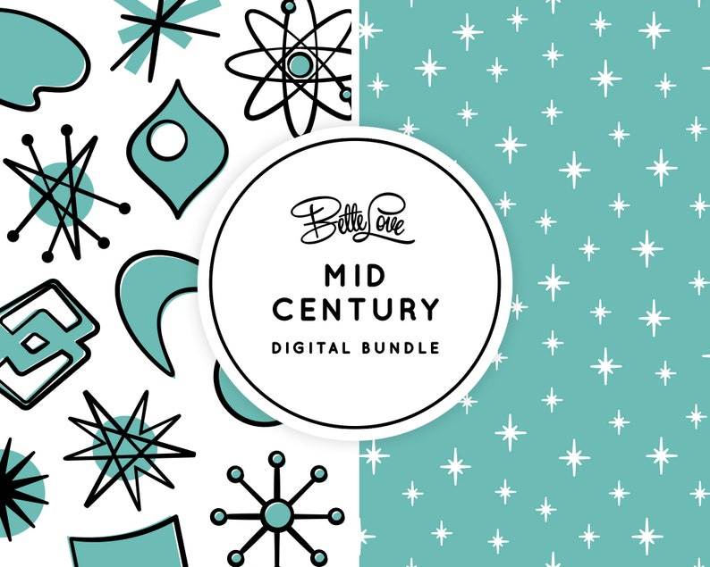 Mid Century Digital Bundle, Retro Clipart, Mid Century Icons, Atomic Starburst, Retro Signs, Mid Century Modern Clip Art, 1950s Clip Art image 1