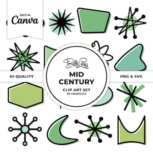 Retro Clip Art Vintage Graphics Mid Century Clip Art Nostalgic Clipart Old-fashioned Images Classic Design Elements Vintage Vector Graphics
