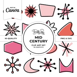 Mid Century Clip Art Vintage Journal Retro Clip Art Retro Journal Pages Mid Century Digital Stickers Atomic Starburst Scrapbooking