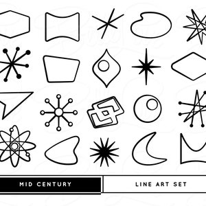 Mid Century Digital Bundle, Retro Clipart, Mid Century Icons, Atomic Starburst, Retro Signs, Mid Century Modern Clip Art, 1950s Clip Art image 3