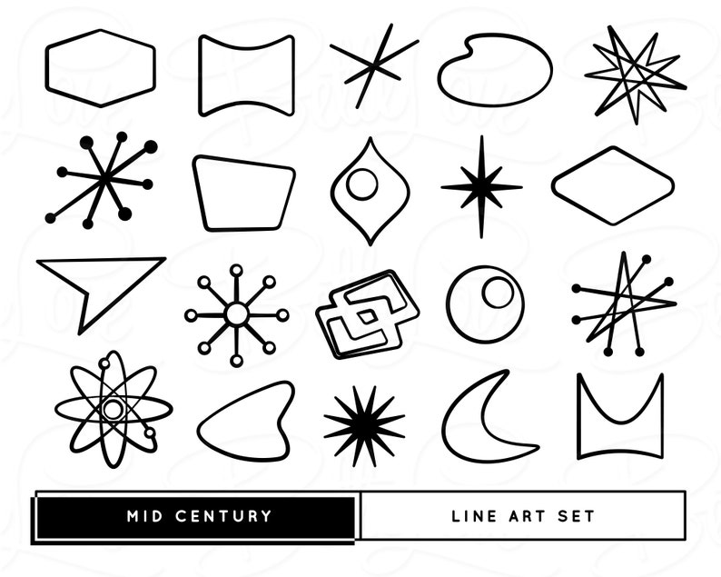 Mid Century Digital Bundle, Retro Clipart, Mid Century Icons, Atomic Starburst, Retro Signs, Mid Century Modern Clip Art, 1950s Clip Art image 3