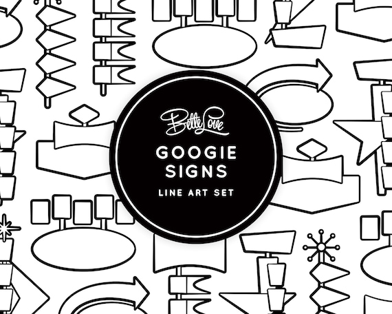 Googie Signs Line Art Retro Clipart Mid Century Modern Cricut Cutter Retro Mid Century Modern Clip Art Silhouette Clipart Vintage Atomic