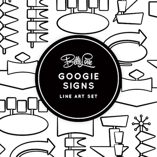 Googie Signs Line Art Retro Clipart Mid Century Modern Cricut Cutter Retro Mid Century Modern Clip Art Silhouette Clipart Vintage Atomic