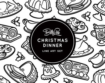 Retro Christmas Dinner Cricut Christmas png Holiday Feast png Christmas Cricut Cutter Christmas Stickers Holiday Line Art Christmas Journal
