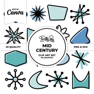 Retro Clip Art Retro Journal Pages Mid Century Digital Stickers Atomic Starburst Scrapbooking Mid Century Modern Clip Art Vintage Journal