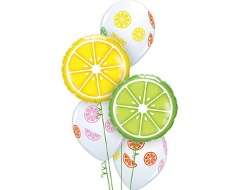 Fruit Balloons, Fruit Balloon Bouquet, Sweet Lemon Baby Shower Decorations, Main Squeeze Party, Summer Baby Shower Decor, Citrus Balloons