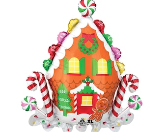 SALE Gingerbread House Balloon, Christmas Balloon, Christmas Party Decor, Holiday Party Balloons, Winter Baby Shower Decor, Holiday Balloon