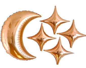 Rose Gold Moon and Star Balloons, Moon Balloon, Twinkle Twinkle Little Star Balloon Decorations, 1st Birthday, Celestial Decor, Galaxy