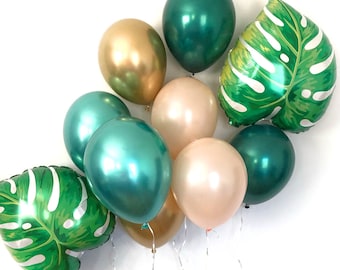 Tropical Party Balloons, Jungle Party Decorations, Safari Party Decor, Aloha Party Decorations, Gold Green Pineapple Balloon Decorations