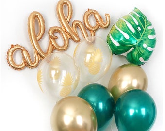 Tropical Party Balloons, Jungle Party Decorations, Safari Party Decor, Aloha Party Decorations, Gold Green Pineapple Balloon Decorations