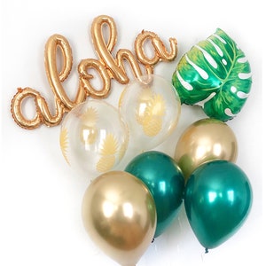 Tropical Party Balloons, Jungle Party Decorations, Safari Party Decor, Aloha Party Decorations, Gold Green Pineapple Balloon Decorations