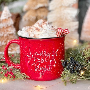 Merry & Bright Mug, Christmas Campfire Mug, Christmas Mug, Christmas Decor, Holiday Coffee Mug, Christmas Gift, Red Campfire Mug, Merry Gift