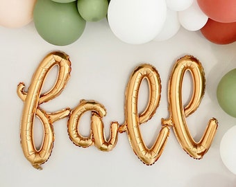 Gold Fall Balloons, Fall Script Balloon Letters, Thanksgiving Party Decorations, Friendsgiving, Fall Baby Shower Balloons, Autumn Decor
