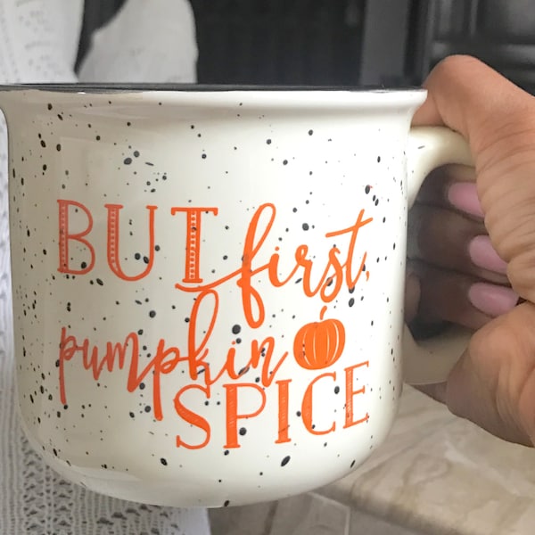 But First Pumpkin Spice Campfire Mug, SECONDS Minor Flaws, Pumpkin Spice Latte, PSL Coffee Mug, Fall Mug, Pumpkin Decor, Coffee Cup, Ceramic