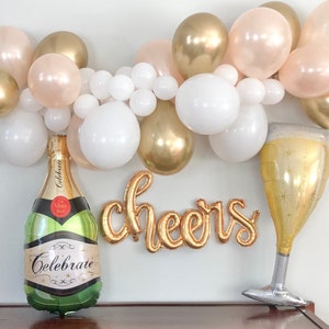 Gold Balloon Garland Kit, Champagne Bottle Balloon, Cheers Mylar Balloon, Champagne Glass Balloon, Wedding Decor, Bachelorette Party Decor image 5