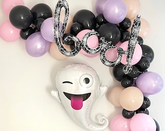 Halloween Balloon Garland, Ghost Boo, Pink Balloon Garland, Pastel Halloween Party Decoration, Fall Baby Shower Balloon Arch, Boho Fall